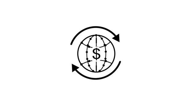 Global Digital Payment And Money Transfer Loop Animation Icon. Dollar Symbol And Circular Exchange Arrows Representing International Payment, Digital Finance, and Worldwide Banking 