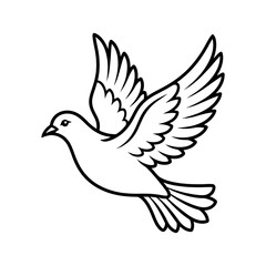 Fototapeta premium Flying dove of peace vector line art icon with spread wings