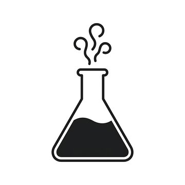 Science laboratory flask with steam and chemical liquid outline icon
