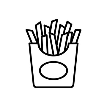 French fries in a carton box line art vector icon