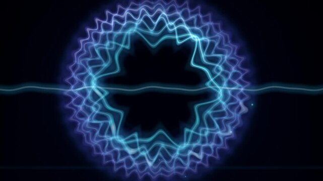 Neon Blue Wavy Circular Rings Pulsating and Expanding in a Seamless Loop