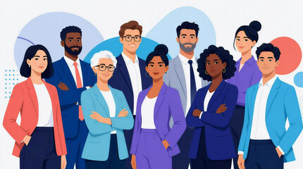 Obraz premium Diverse Group of Professionals in Modern Flat Vector Illustration