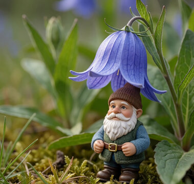 Zwerg sitzt unter der Glockenblume 4