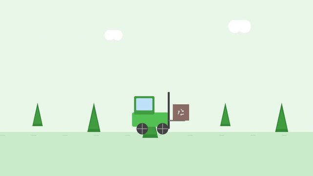 3 Eco Friendly Green Logistics Ecosystem Animation with Forklift and Recycle Box 4K 60fps 16:9
