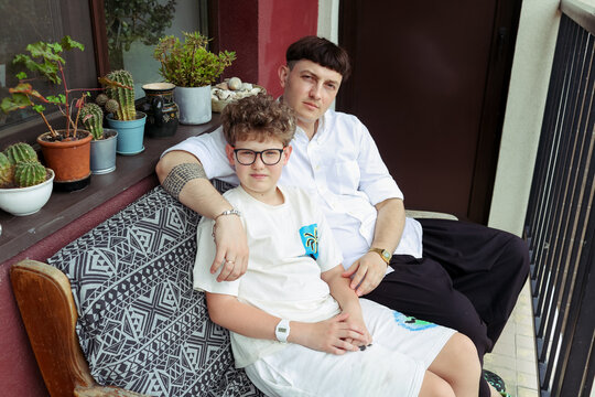 Dad and son at home