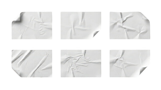 Set of white paper sticker and label mockups isolated on transparent background