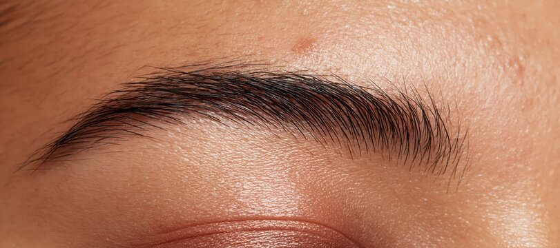Natural eyebrow macro detail with individual hairs on left side of face