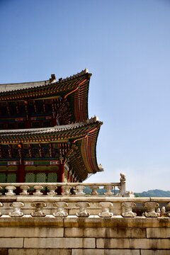 Detailed palace roof corner with stone balustrade