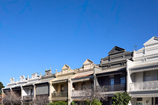 Rows of Victorian Brunswick Cottages, Melbourne Australia