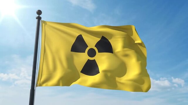 Radioactive symbol flag waving in the wind on transparent background