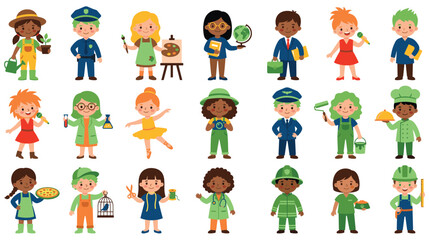 Fototapeta premium Children with various professional jobs collection for educational career day.