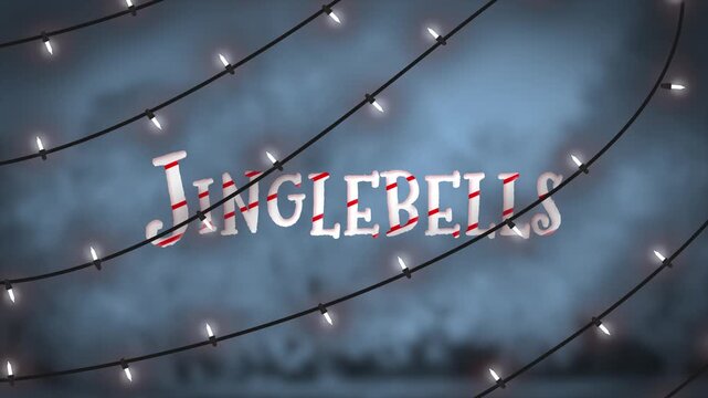Jingle Bells Candy Cane Typography Christmas Lights Holiday Background Motion Loop