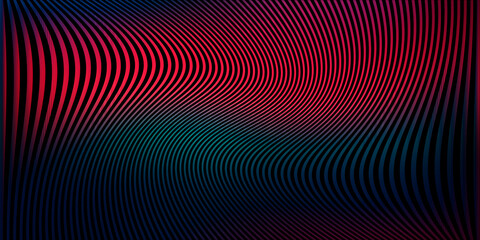 Fototapeta premium Abstract background with wavy lines in glowing red and dark blue tones.