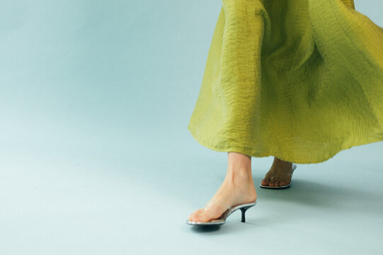 Close Up Movement Shot of Flowing Apple Green Dress with Movement