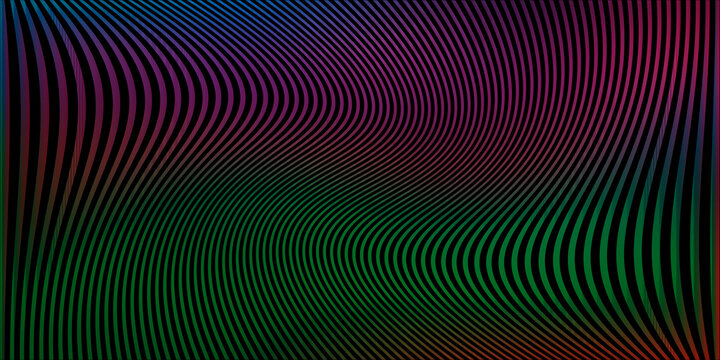 Vibrant rainbow spectrum flowing waves on black abstract background.