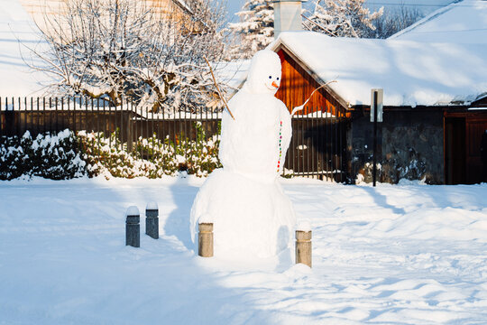 Snowman in Snowy Yard