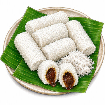 Indonesian Traditional Kue Putu with Palm Sugar and Grated Coconut