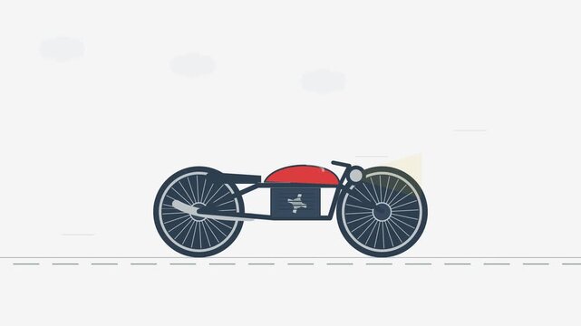 Minimalist 4K Cafe Racer Custom Motorcycle Flat Animation Loop 60fps on 16:9 Aspect Ratio Canvas