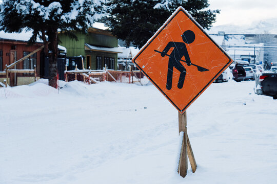 Roadwork Sign in Snow