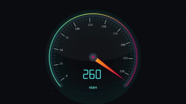 Dynamic Digital Dashboard Speedometer Interface with Glowing Needle in 4K 60fps 16:9 Aspect Ratio