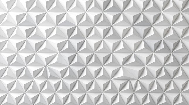 White 3D geometric background with triangular pyramid pattern. Abstract seamless texture with light gray shadows. Modern architectural paper design for web and print.