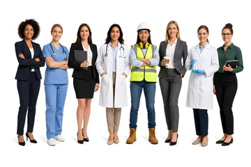 Obraz premium A diverse group of professional women standing together, showcasing various careers and industries.