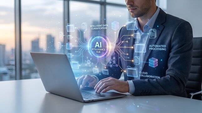 Intelligent data classification and automated processing hub concept with a professional utilizing cloud collaboration systems