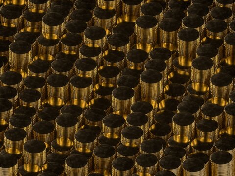 Luxurious Gold Coin Stacks Creating an Abstract Financial Pattern