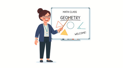 Fototapeta premium Math Teacher Pointing at a Geometry Whiteboard