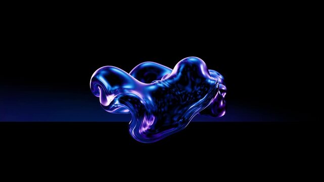 Glossy Blue-Violet Liquid Sculpture in a Seamless 4K Animation with Twisted Reflective Ribbons and Deep Black Space