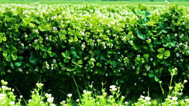 Lush Green Clover and Tiny White Blossoms in a UHD Looping Animation with Dense Fresh Spring Foliage
