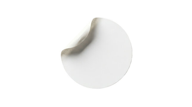 Blank round white sticker label with curled corner isolated on transparent background