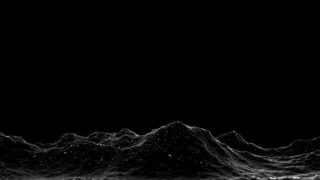 4K Seamless Loop of Glossy Black Liquid Waves with Reflective Ripples and Large Dark Copy Space