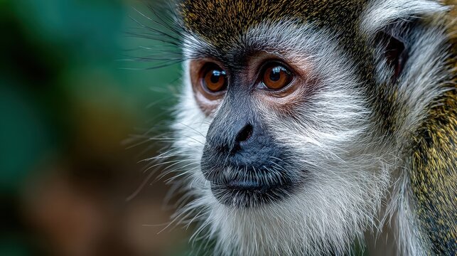 A portrait highlighting the captivating gaze of a green monkey, its fur details and eye expression showcasing the beauty of this primate in nature