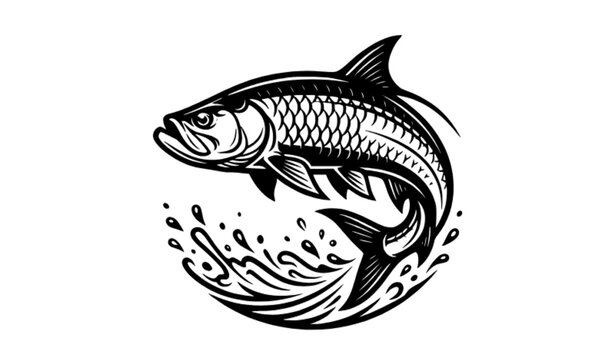 Dynamic Saltwater Fish Jumping Splash Marine Fishing Logo Vector Illustration