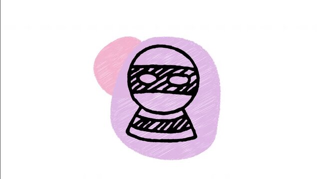 An animated hand-drawn masked burglar character profile. Great for home security warnings, crime prevention messages, house break-in alerts, and thief descriptions.