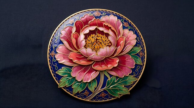 Cloisonne Enamel Peony Illustration Wellness Metal Wire Cell Design
