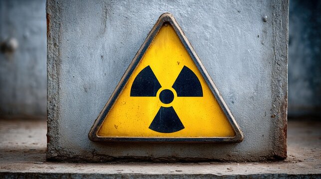 Radioactive hazard symbol on a concrete pillar