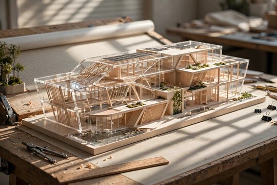 Architectural Model With Tools And Drawings
