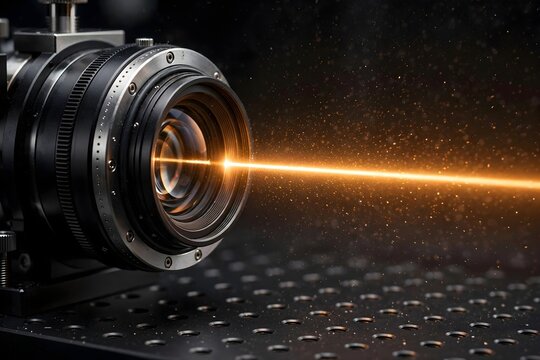 Camera Lens With Light Beam And Dust Particles
