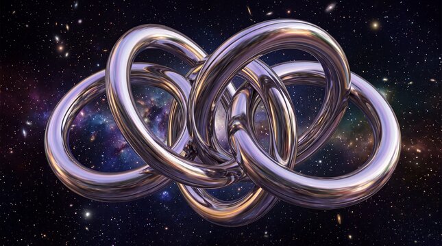 Chrome torus knot 3D render space science background graphic