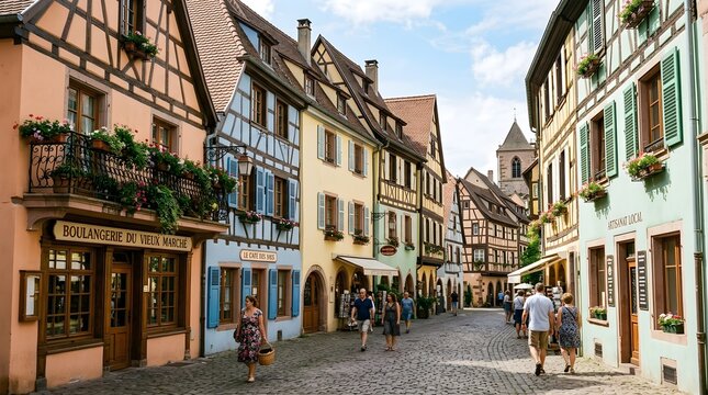 Charming Half timbered Buildings Line Cobblestone Street