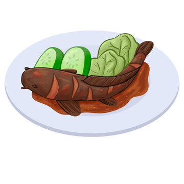catfish fried on vegetable