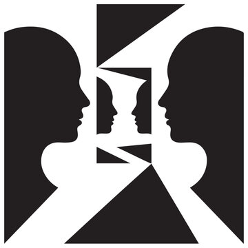 Psychological illusion face profile negative space vector illustration