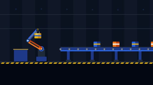 Automated Robotic Arm Moving Cubes on an Industrial Assembly Line