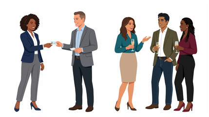 Obraz premium Diverse business professionals networking and exchanging cards