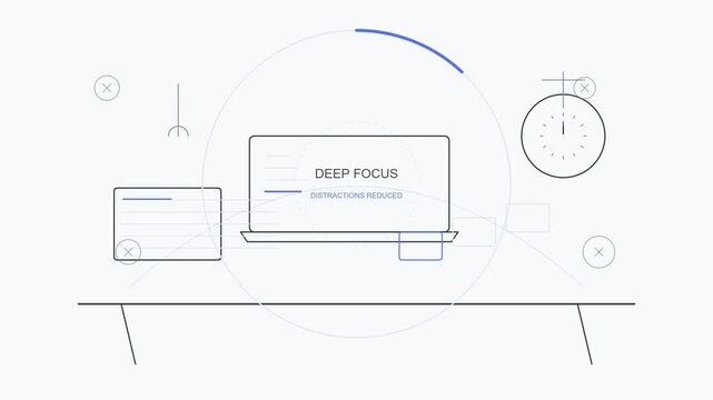 Minimalist wireframe animation of digital workspace and tech tools