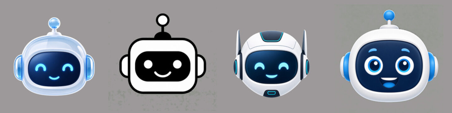 cute robot head vector icon set illustration on grey background