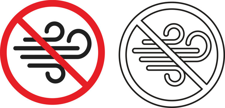 No wind sign and windy weather forbidden icon set Vector