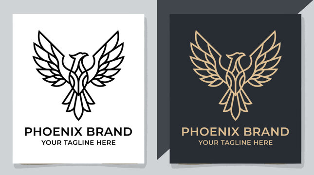 Minimalist phoenix bird logo design template for modern business branding and corporate identity.